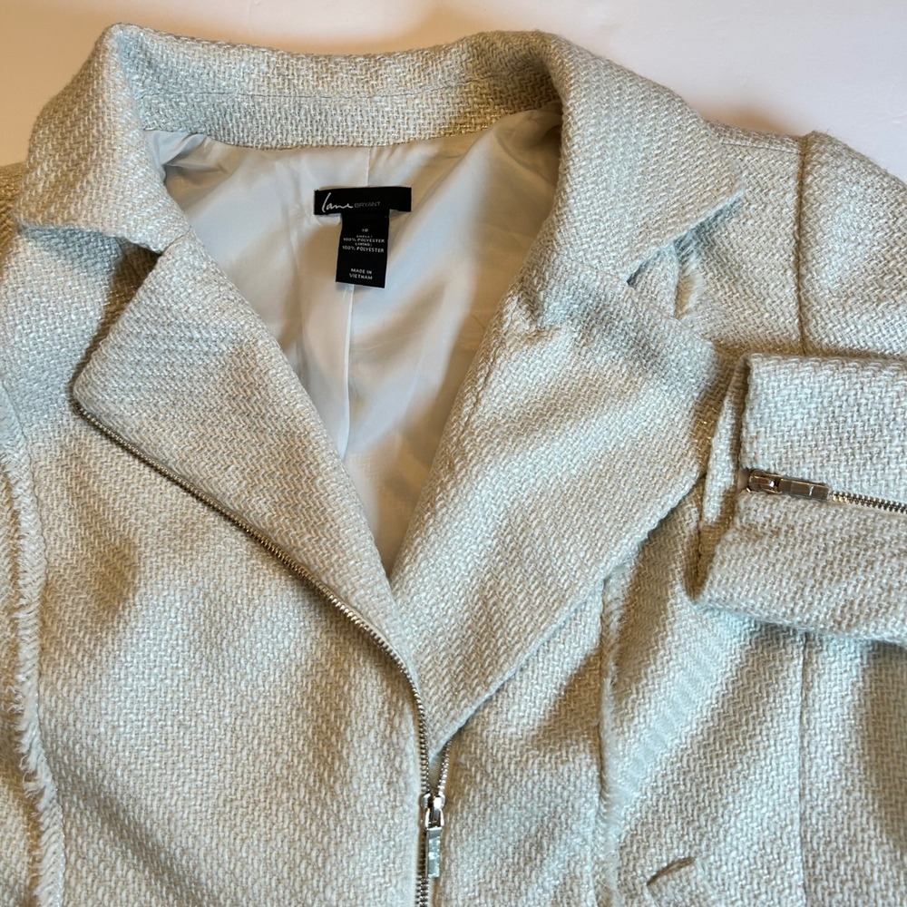 Lane Bryant Tweed Moto Jacket Womens Size 18 Zipper Front Cream Blazer